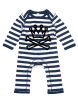 blauweiss gestreifter Babystrampler mit Logo schwarz
